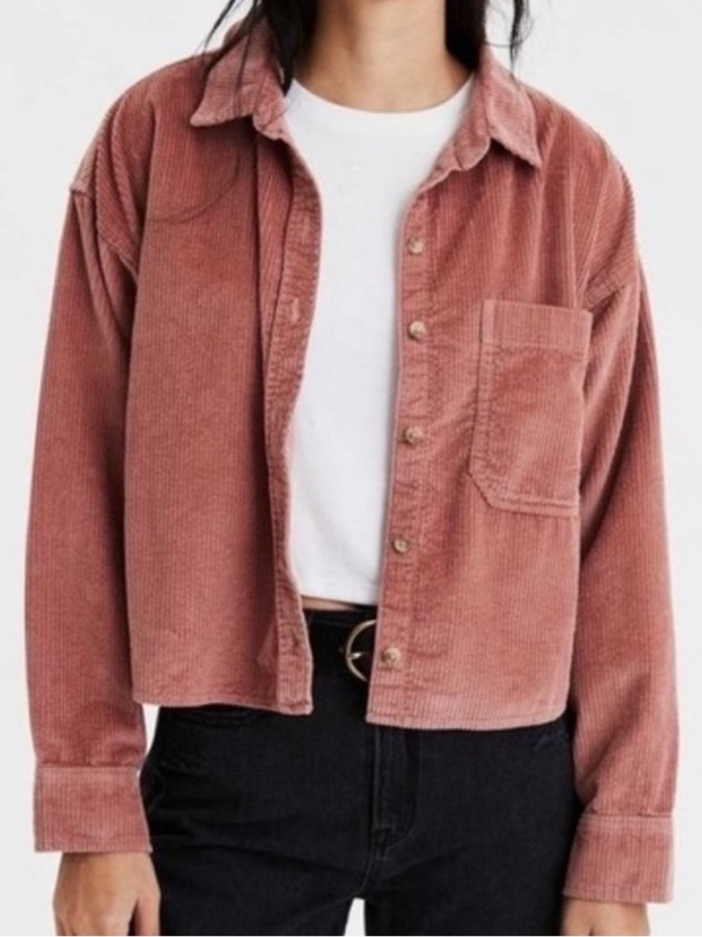 AEO Pink Corduroy Button Down Jacket